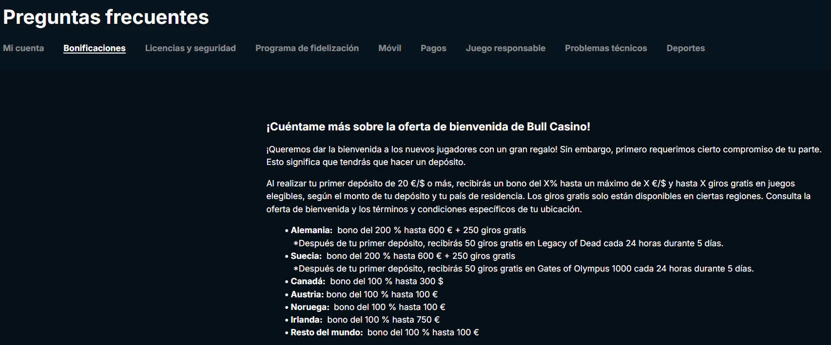 Bull Casino atención al cliente por chat en vivo