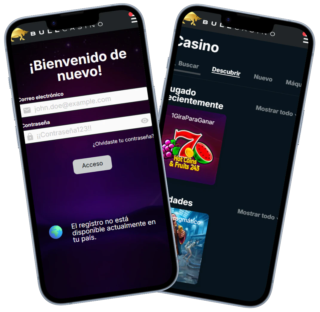 Bull Casino versión móvil con acceso y catálogo de juegos